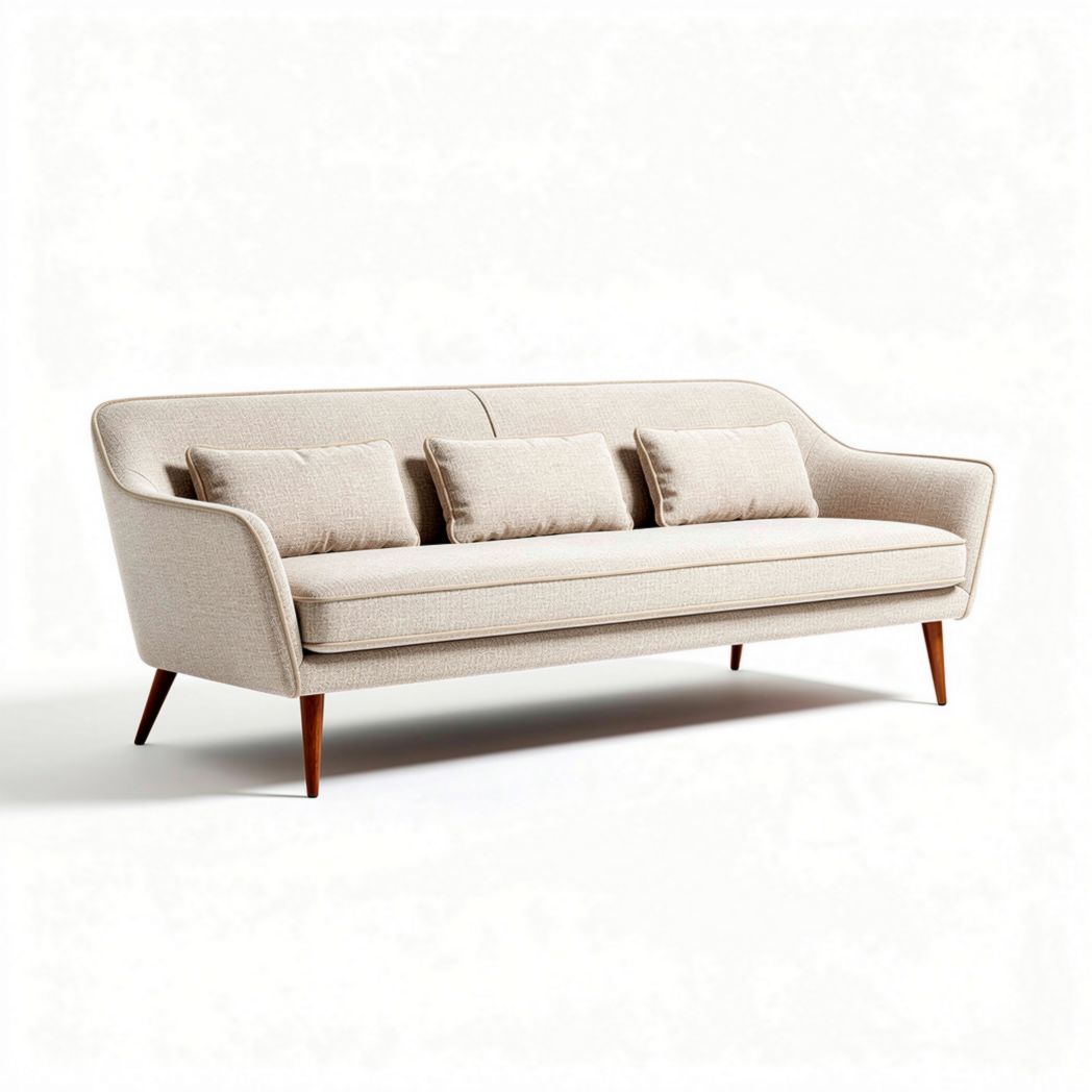 Canapé en tissu beige avec coussins amovibles dimensions 200 x 85 x 75cm