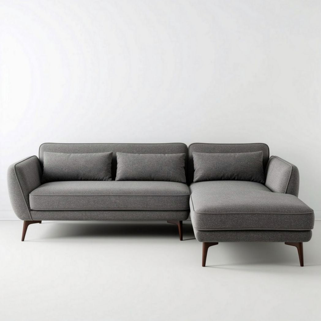 Canapé d'angle en tissu gris 210 x 90 x 85cm avec pieds en bois