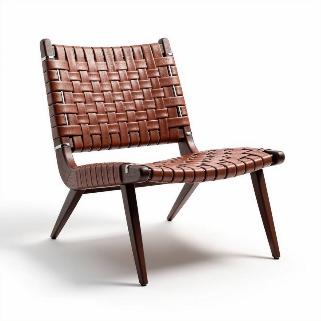 Chaise en cuir tressé marron avec cadre en bois dimensions 60 x 70 x 75cm
