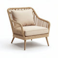 Fauteuil en rotin tressé avec coussin beige 80 x 70 x 80cm