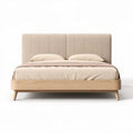 Lit en bois naturel avec tête de lit rembourrée beige 200 x 160 x 100cm