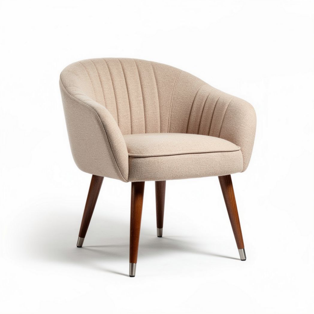 Fauteuil en tissu beige avec pieds en bois dimensions 80 x 70 x 75cm