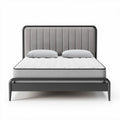 Lit double en métal avec tête de lit rembourrée en tissu gris 200 x 160 x 100cm