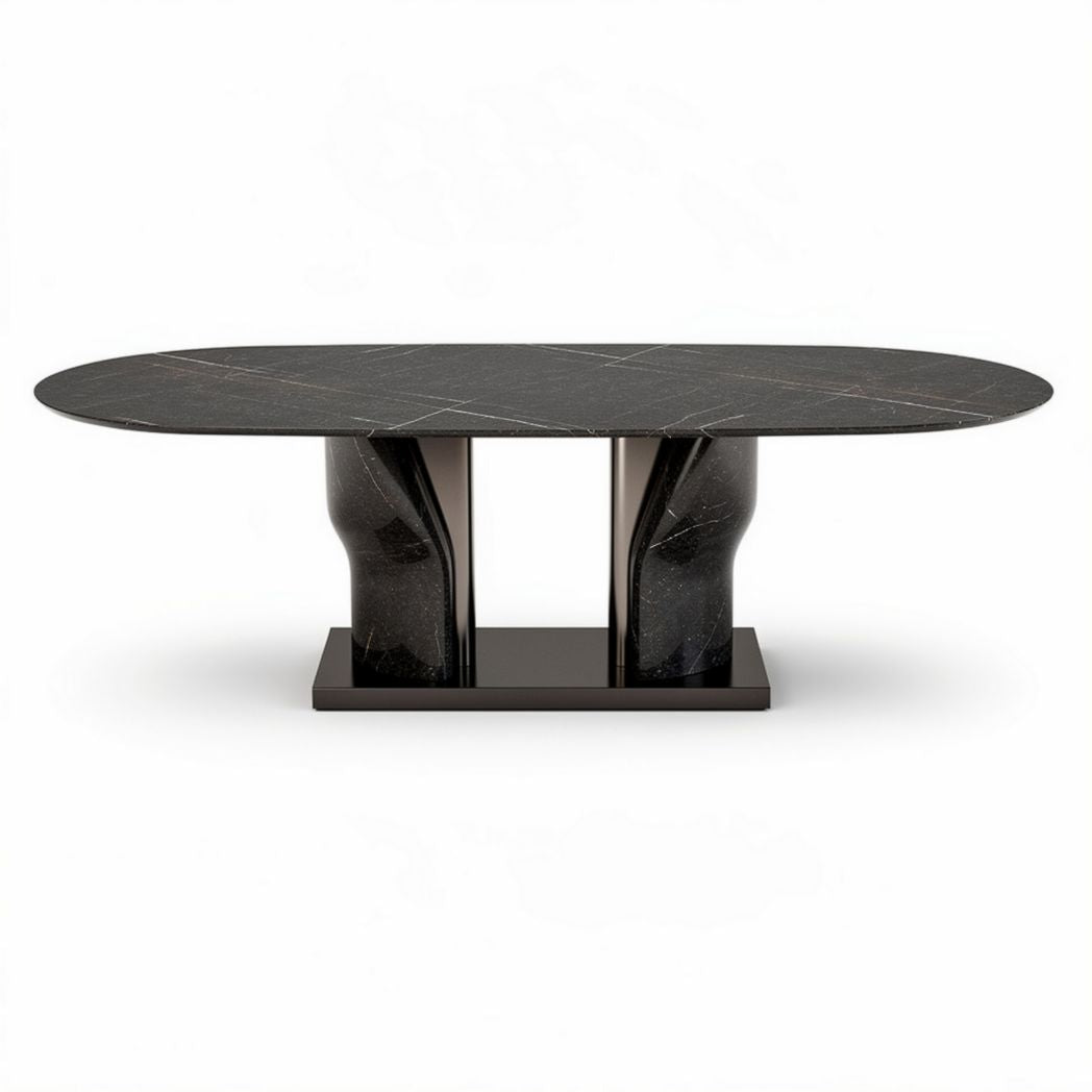 Table à manger en marbre noir avec pieds en métal 200 x 100 x 75cm