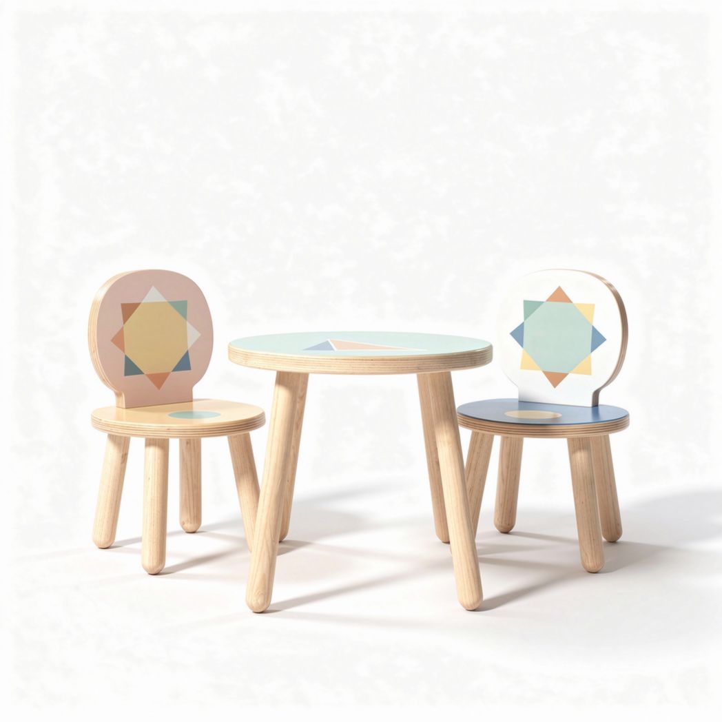 Table et chaises en bois pour enfant avec motifs géométriques 45 x 45 x 45cm