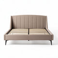 Lit tapissier en tissu beige avec sommier à lattes 210 x 160 x 100cm