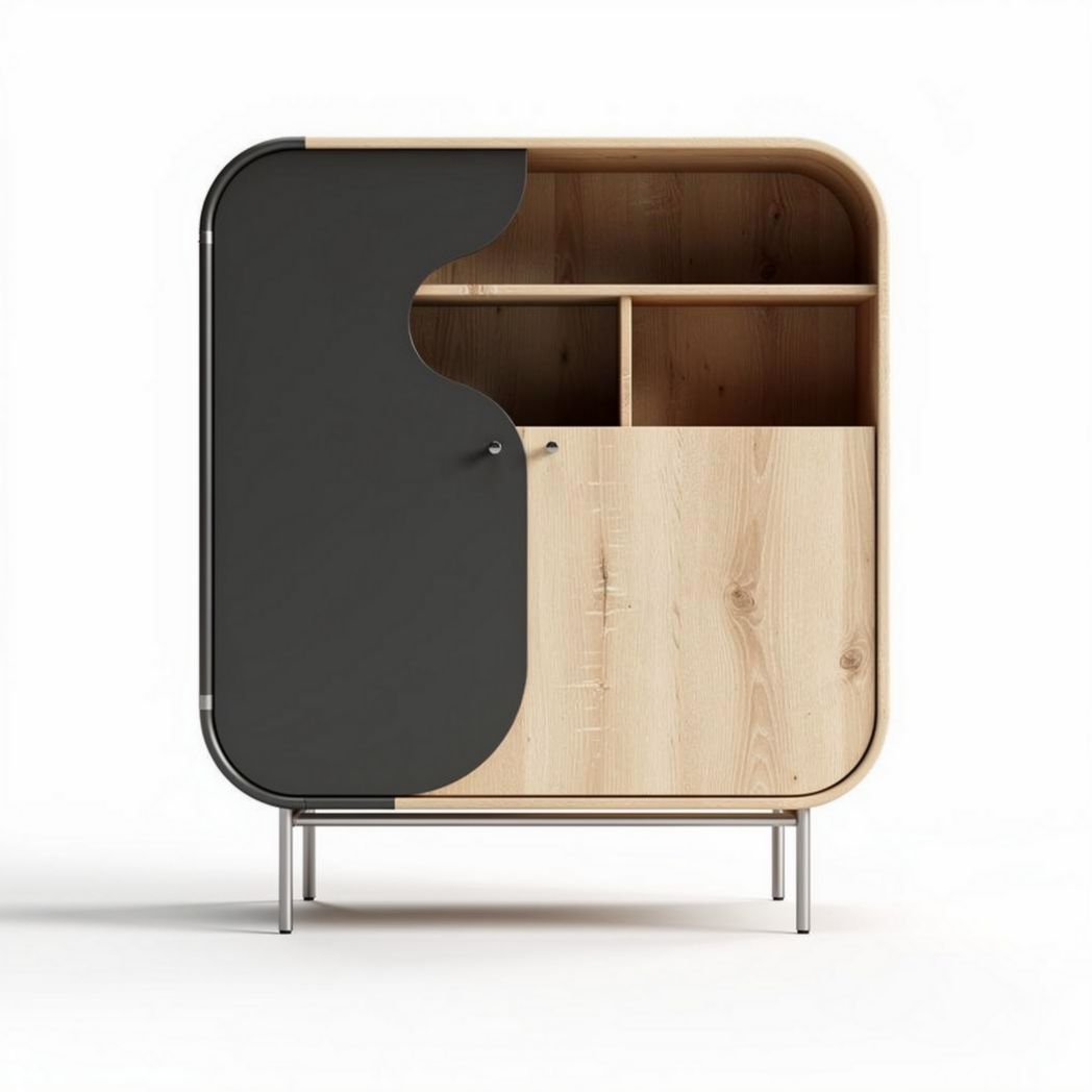 Meuble de rangement en bois clair et métal noir dimensions 80 x 40 x 120cm