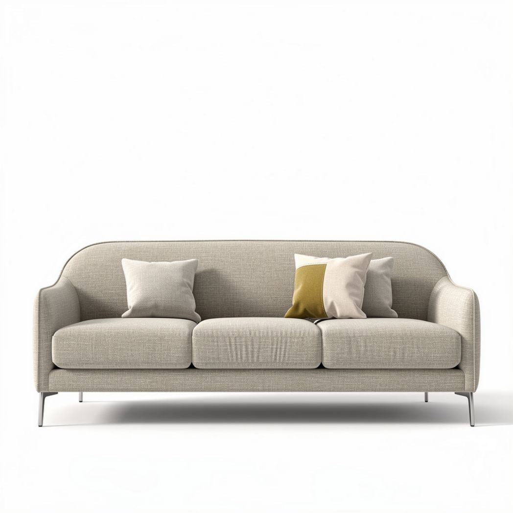 Canapé en tissu beige avec coussins décoratifs dimensions 190 x 80 x 85cm