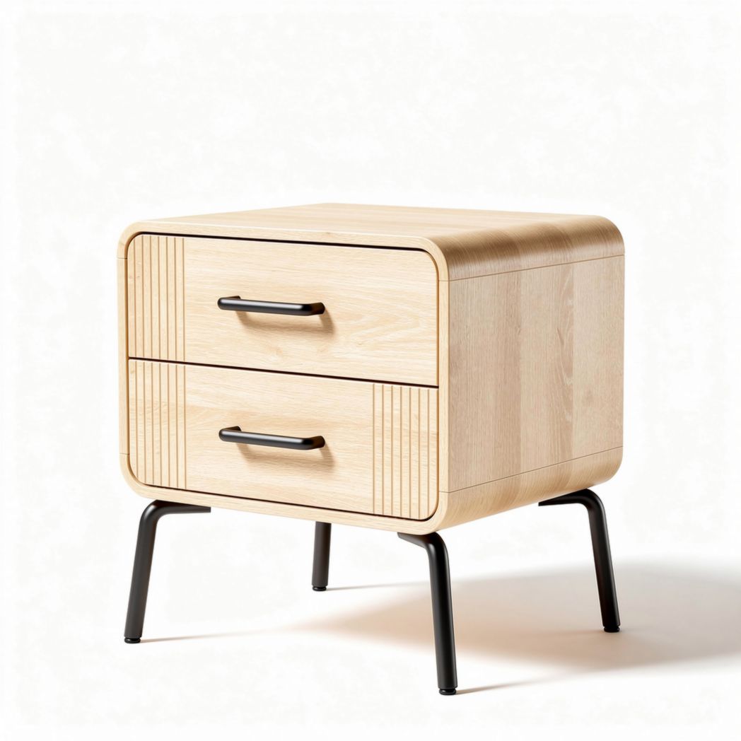 Table de chevet en bois clair avec 2 tiroirs 40 x 40 x 45cm noir